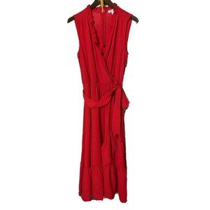 London Style Collection Women’s Cherry Red Sleeveless Faux Wrap Ruffle Dress 22W